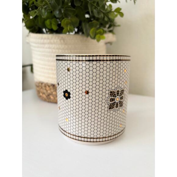 Anthropologie Bistro Tile Margot Coffee Mug Letter T Monogram Black Ceramic - Picture 4 of 7